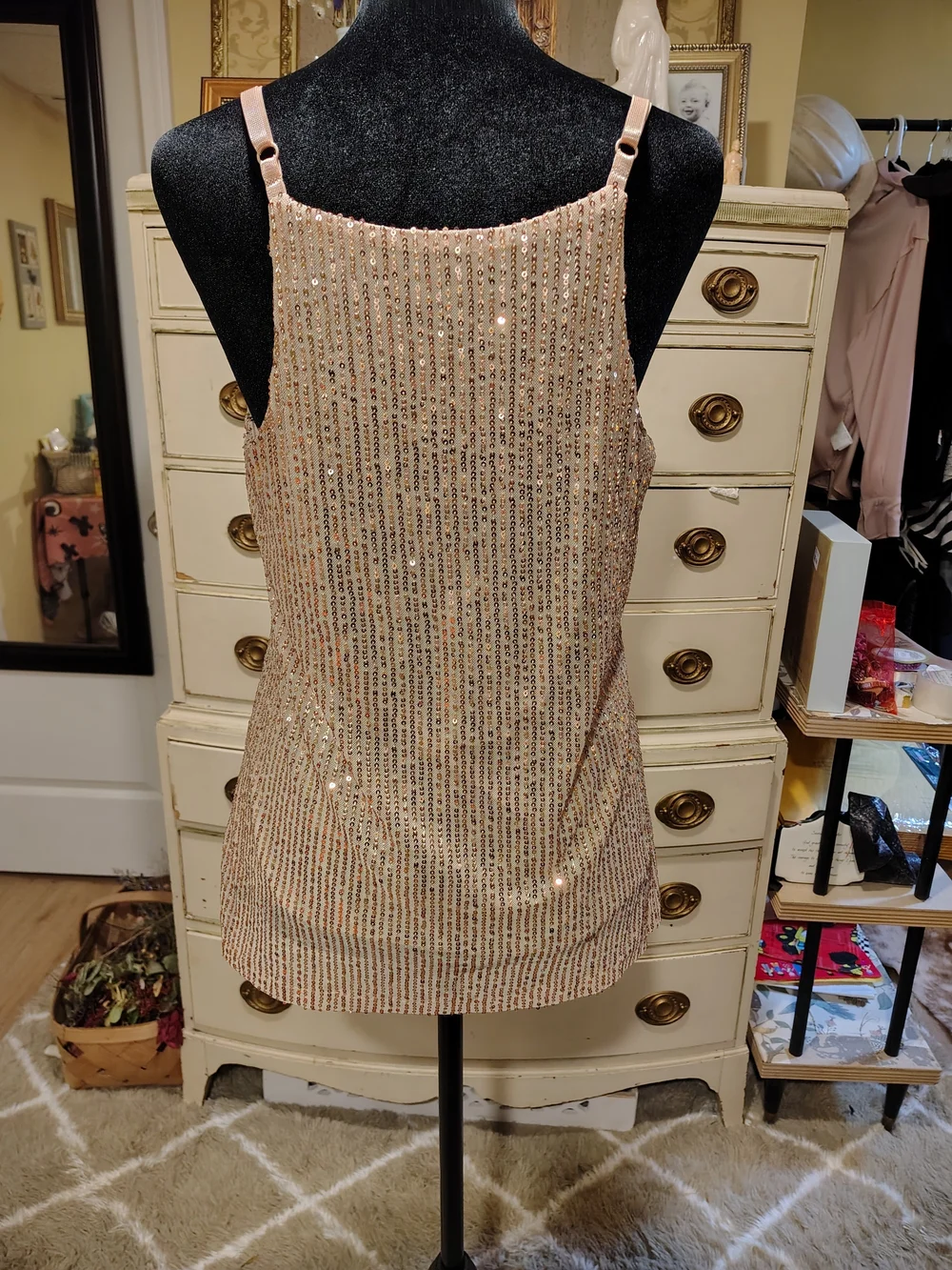 Sequin V-Neck Tank Top in Blush - Picture 6 of 9
